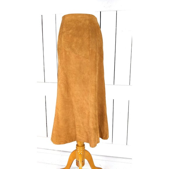 Vintage Avon tan brown suede leather aline long maxi skirt - Picture 3 of 8